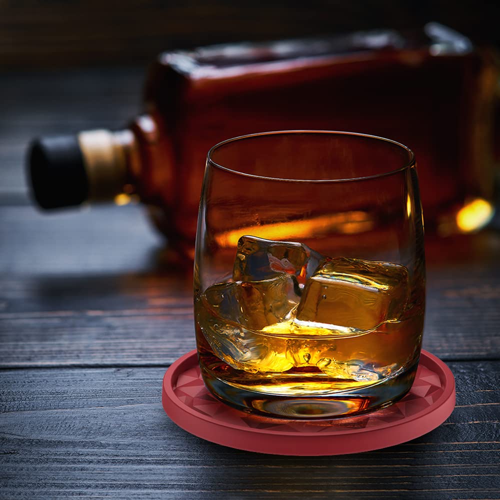 ME.FAN Silicone Coasters with Holder,[6 Pack] Drinking Coasters - Cup Mat for Hot or Cold Drinks, Thickened, Non-Slip, Non-Stick,Deep Tray Black