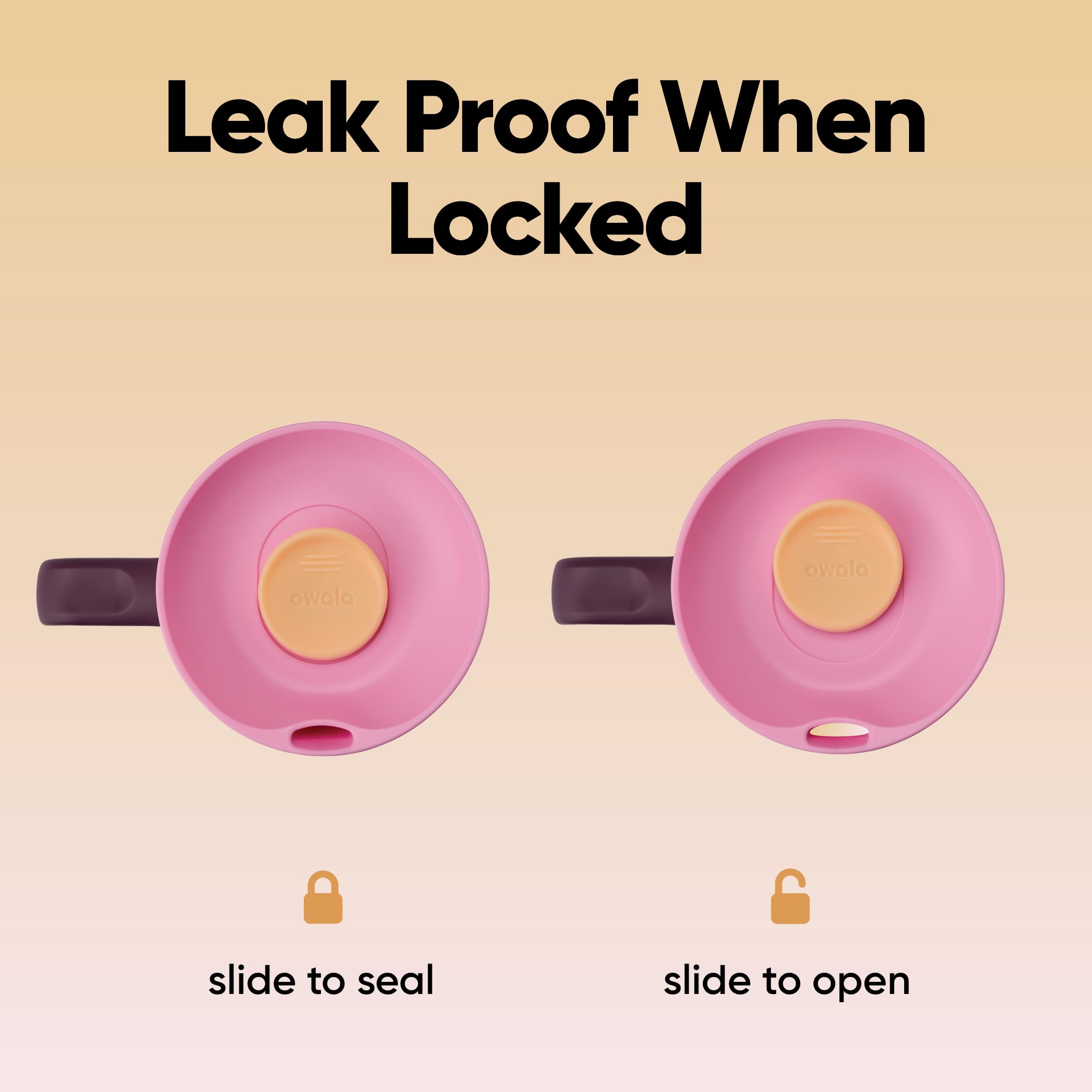 Owala SmoothSip Slider Insulated Stainless Steel Coffee Tumbler, Reusable Iced Coffee Cup, Hot Coffee Travel Mug, BPA Free 12 oz, Tan/White (Vanilla Bean)