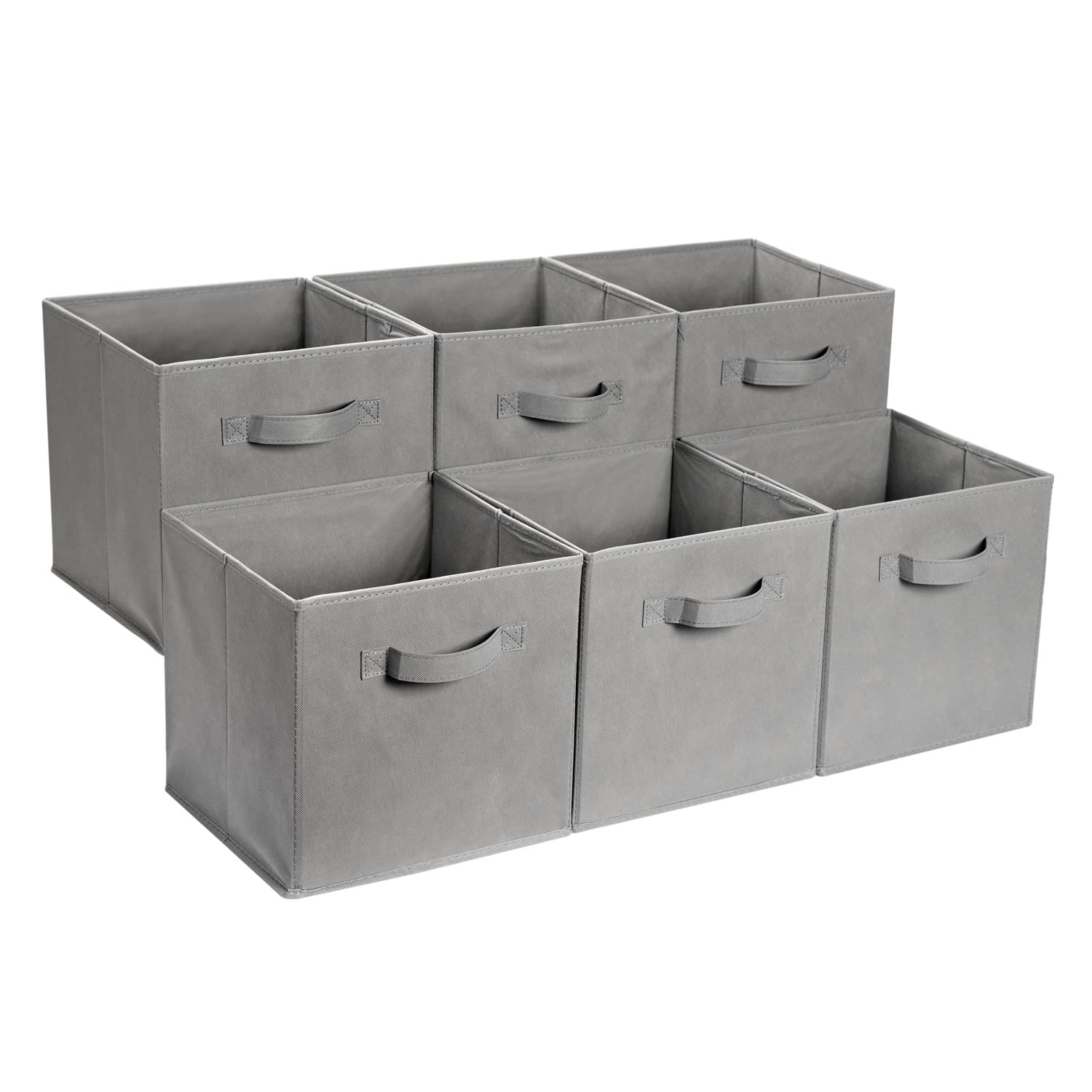 Amazon Basics Collapsible Fabric Storage Cubes Organizer with Handles, Sturdy, Gray, 10.5-x-10.5-x-11-inch, Pack of 6