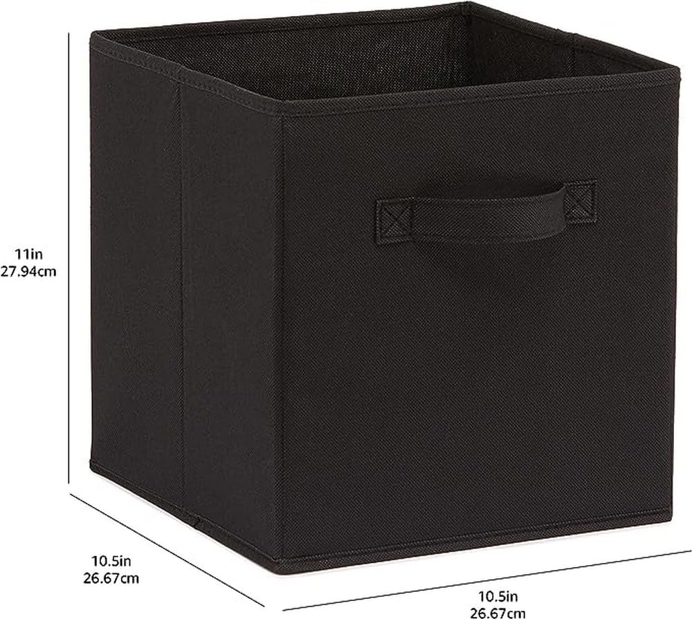 Amazon Basics Collapsible Fabric Storage Cubes Organizer with Handles, Sturdy, Gray, 10.5-x-10.5-x-11-inch, Pack of 6
