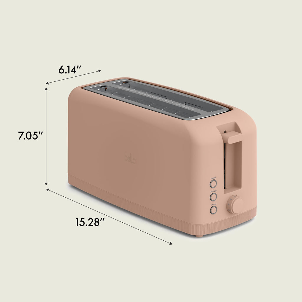 bella 4 Slice Slim Toaster, Fits-anywhere™ Kitchenware, 6 Setting Shade Control with Reheat & Cancel Buttons, Fits Sourdough, 10” Long Slot, Anti Jam & Auto Shutoff, 900 Watt, Oatmilk