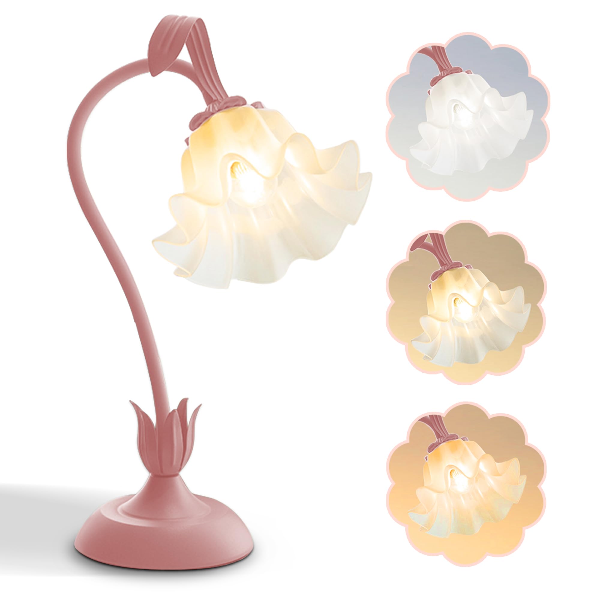 Flower Table Lamp,LED Reading Light Bedside Vintage Flower Night Light,3 Colors Modes Kawaii Bedside Lamps Decor,Living Room Bedroom Room Lighting Table Lamps Home Decoration (Green)