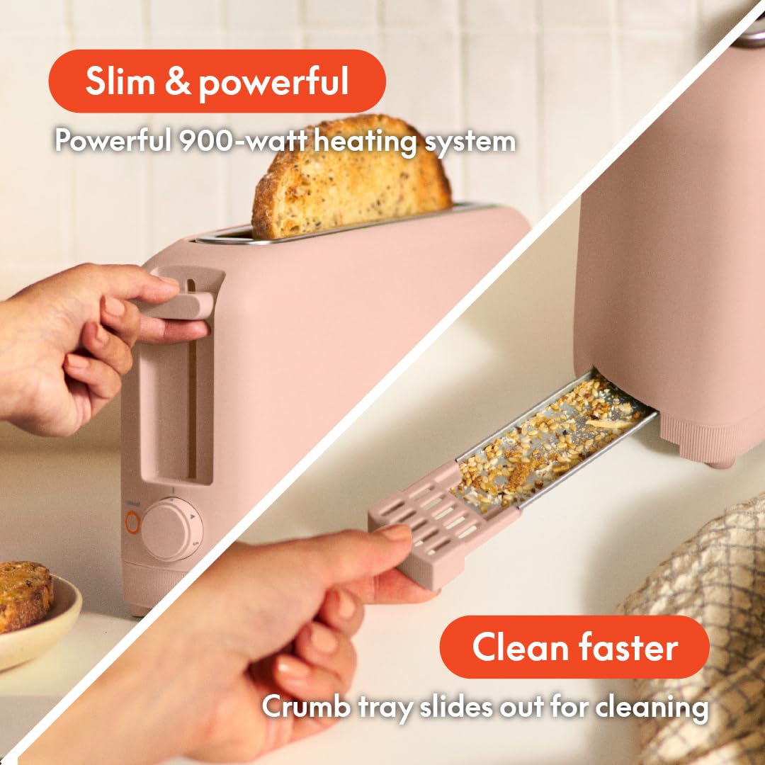bella 4 Slice Slim Toaster, Fits-anywhere™ Kitchenware, 6 Setting Shade Control with Reheat & Cancel Buttons, Fits Sourdough, 10” Long Slot, Anti Jam & Auto Shutoff, 900 Watt, Oatmilk