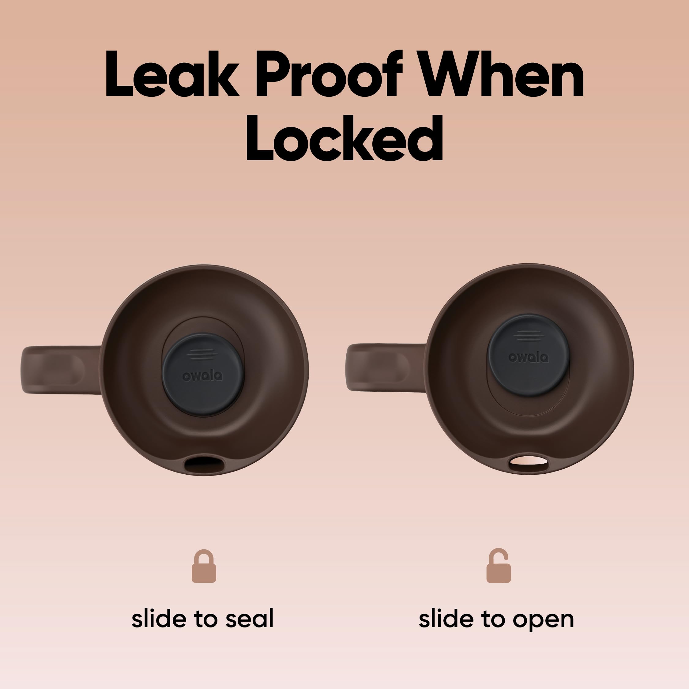 Owala SmoothSip Slider Insulated Stainless Steel Coffee Tumbler, Reusable Iced Coffee Cup, Hot Coffee Travel Mug, BPA Free 12 oz, Tan/White (Vanilla Bean)