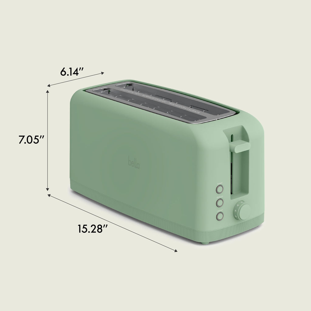 bella 4 Slice Slim Toaster, Fits-anywhere™ Kitchenware, 6 Setting Shade Control with Reheat & Cancel Buttons, Fits Sourdough, 10” Long Slot, Anti Jam & Auto Shutoff, 900 Watt, Oatmilk