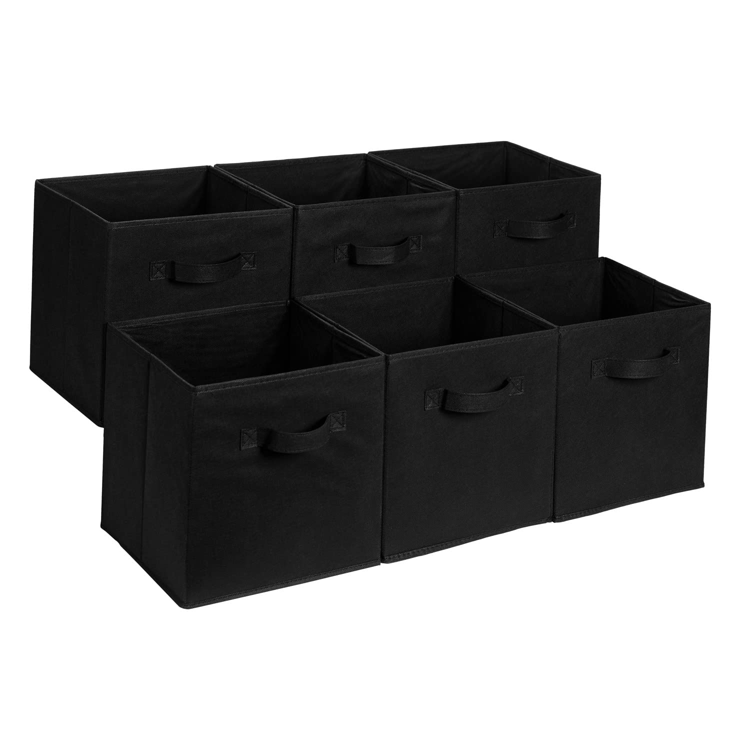 Amazon Basics Collapsible Fabric Storage Cubes Organizer with Handles, Sturdy, Gray, 10.5-x-10.5-x-11-inch, Pack of 6