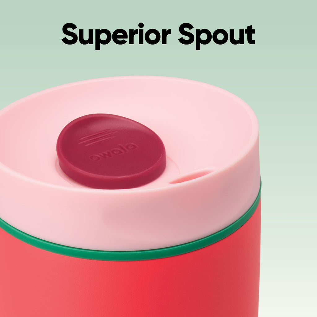 Owala SmoothSip Slider Insulated Stainless Steel Coffee Tumbler, Reusable Iced Coffee Cup, Hot Coffee Travel Mug, BPA Free 12 oz, Tan/White (Vanilla Bean)