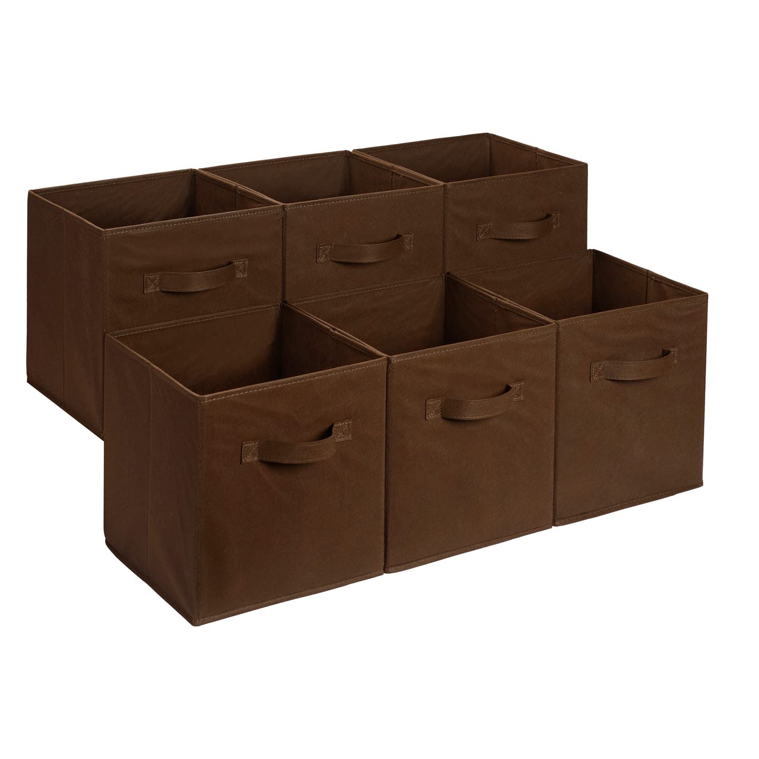 Amazon Basics Collapsible Fabric Storage Cubes Organizer with Handles, Sturdy, Gray, 10.5-x-10.5-x-11-inch, Pack of 6