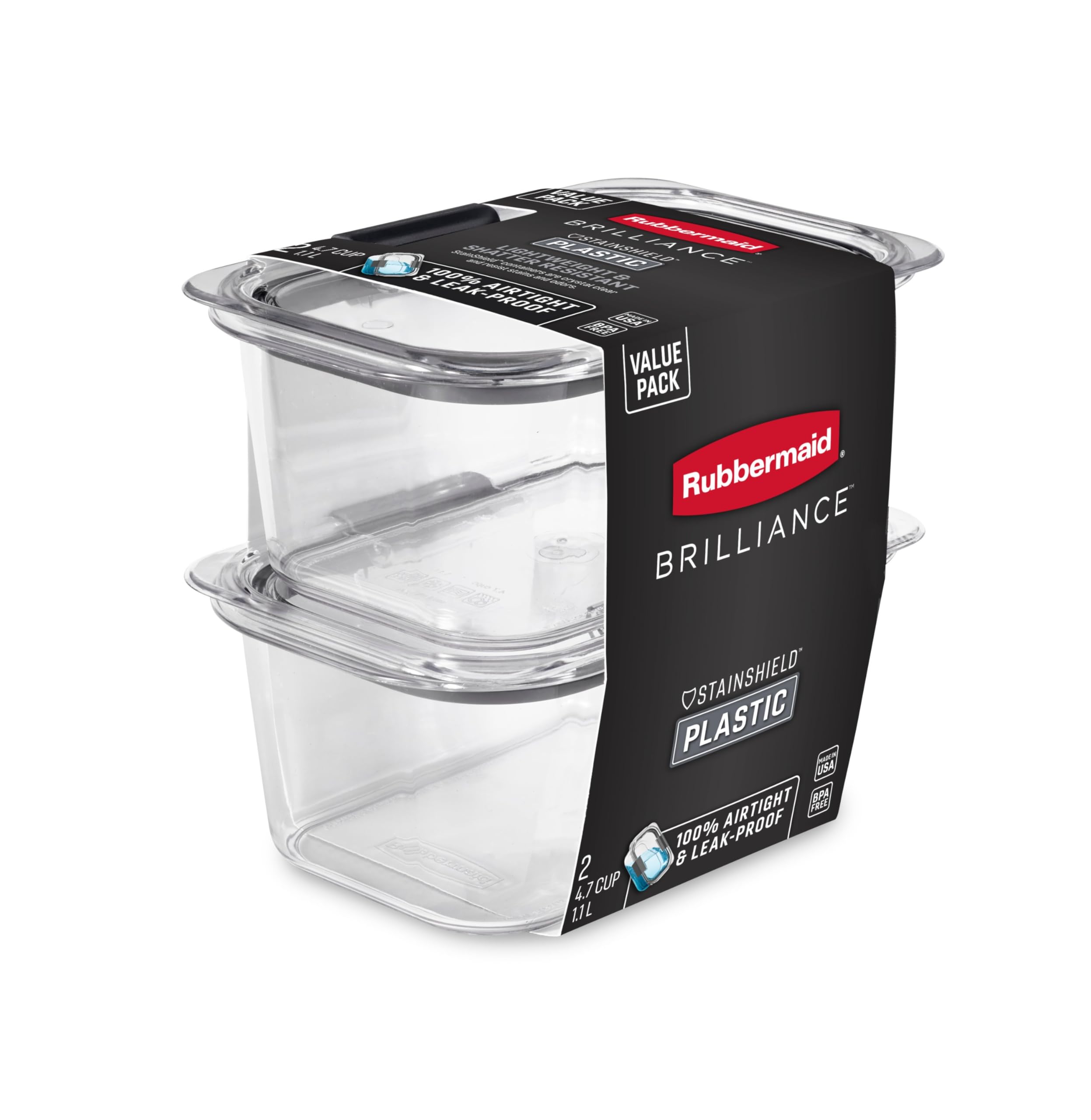 Rubbermaid Brilliance Food Storage Containers BPA Free Airtight Lids Ideal for Lunch Meal Prep & Leftovers Set of 5 (3.2 Cup)