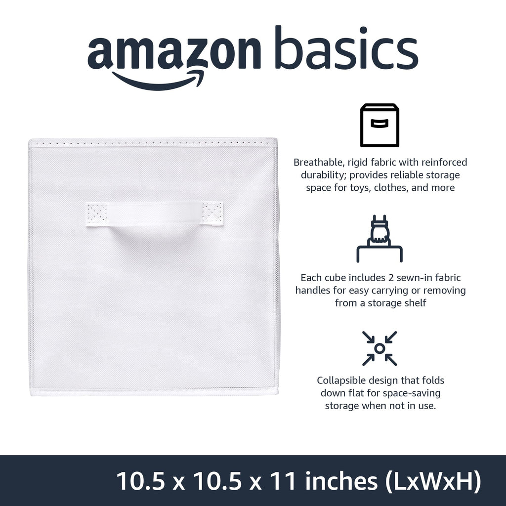 Amazon Basics Collapsible Fabric Storage Cubes Organizer with Handles, Sturdy, Gray, 10.5-x-10.5-x-11-inch, Pack of 6