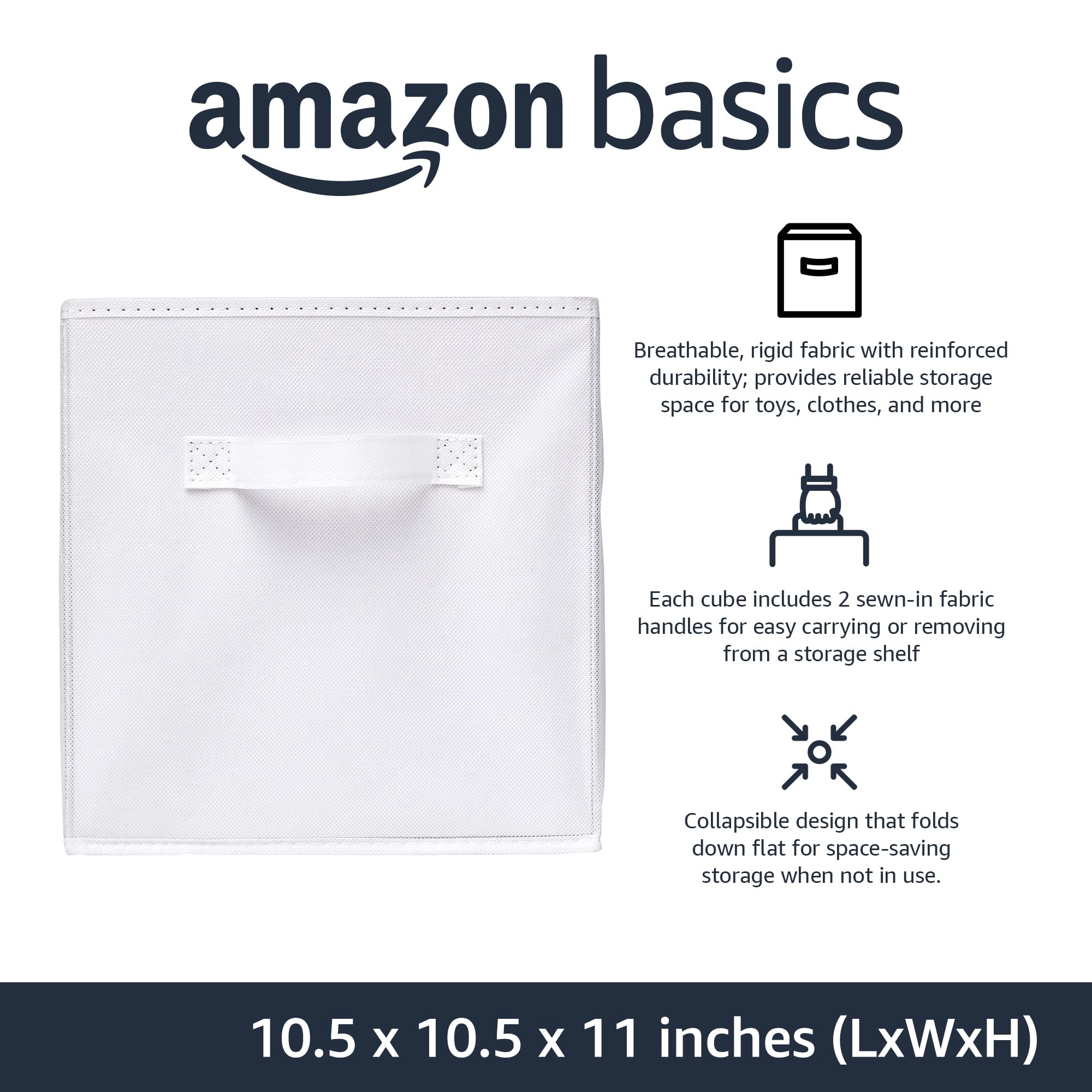 Amazon Basics Collapsible Fabric Storage Cubes Organizer with Handles, Sturdy, Gray, 10.5-x-10.5-x-11-inch, Pack of 6