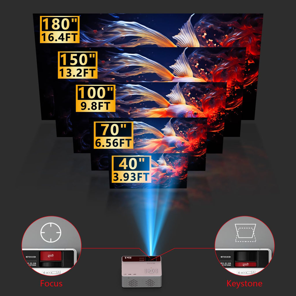 TMY 1080P Full HD Portable Mini Projector, Upgraded Bluetooth Movie Projector with Screen, Compatible with TV Stick Smartphone/HDMI/USB, Indoor & Outdoor Use