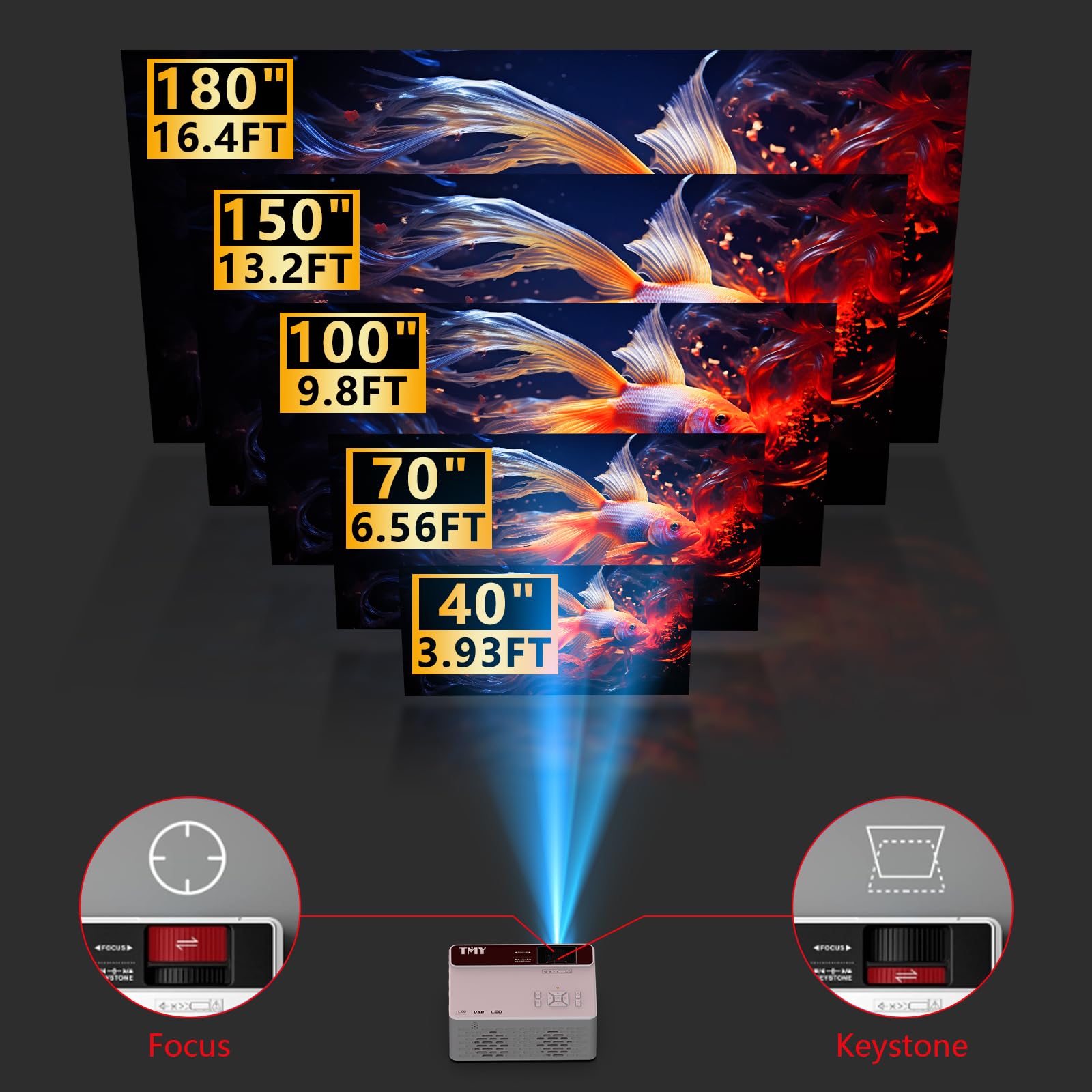 TMY 1080P Full HD Portable Mini Projector, Upgraded Bluetooth Movie Projector with Screen, Compatible with TV Stick Smartphone/HDMI/USB, Indoor & Outdoor Use