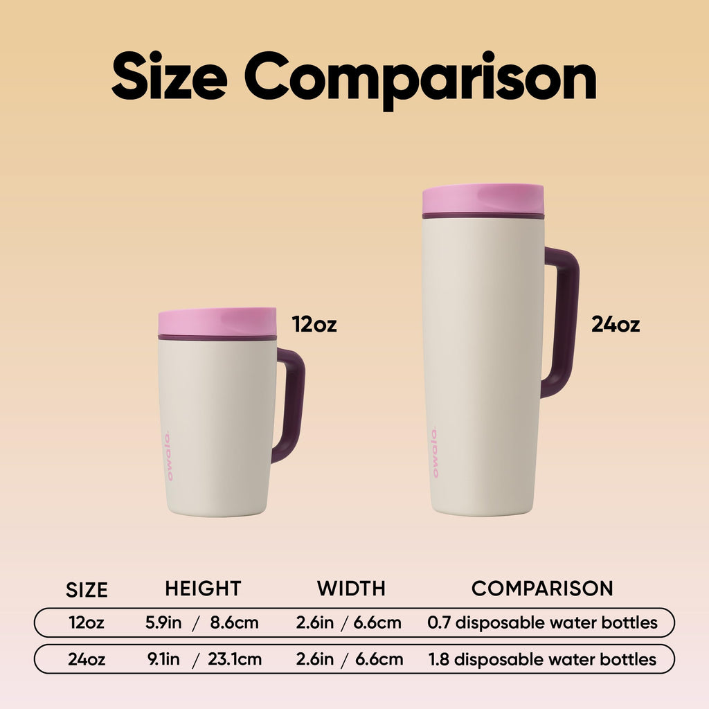 Owala SmoothSip Slider Insulated Stainless Steel Coffee Tumbler, Reusable Iced Coffee Cup, Hot Coffee Travel Mug, BPA Free 12 oz, Tan/White (Vanilla Bean)