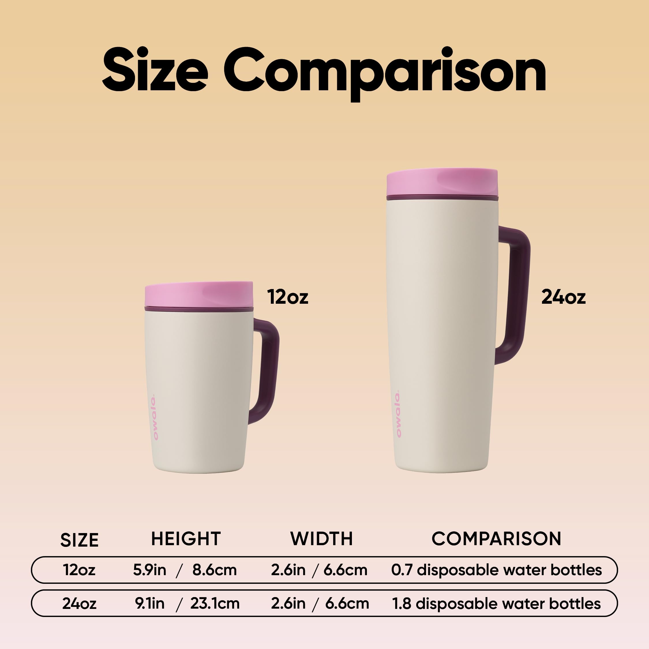 Owala SmoothSip Slider Insulated Stainless Steel Coffee Tumbler, Reusable Iced Coffee Cup, Hot Coffee Travel Mug, BPA Free 12 oz, Tan/White (Vanilla Bean)