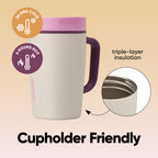 Owala SmoothSip Slider Insulated Stainless Steel Coffee Tumbler, Reusable Iced Coffee Cup, Hot Coffee Travel Mug, BPA Free 12 oz, Tan/White (Vanilla Bean)