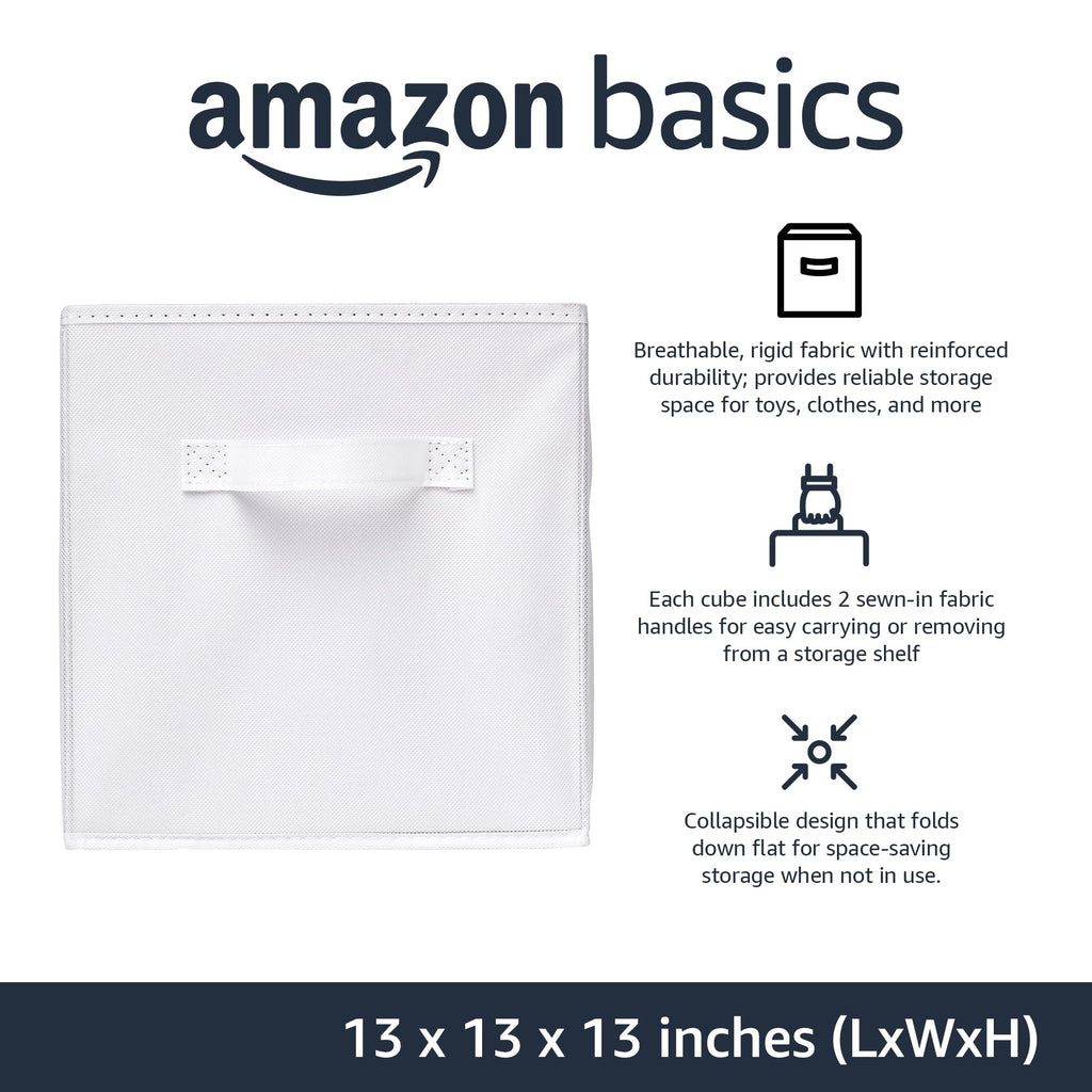 Amazon Basics Collapsible Fabric Storage Cubes Organizer with Handles, Sturdy, Gray, 10.5-x-10.5-x-11-inch, Pack of 6
