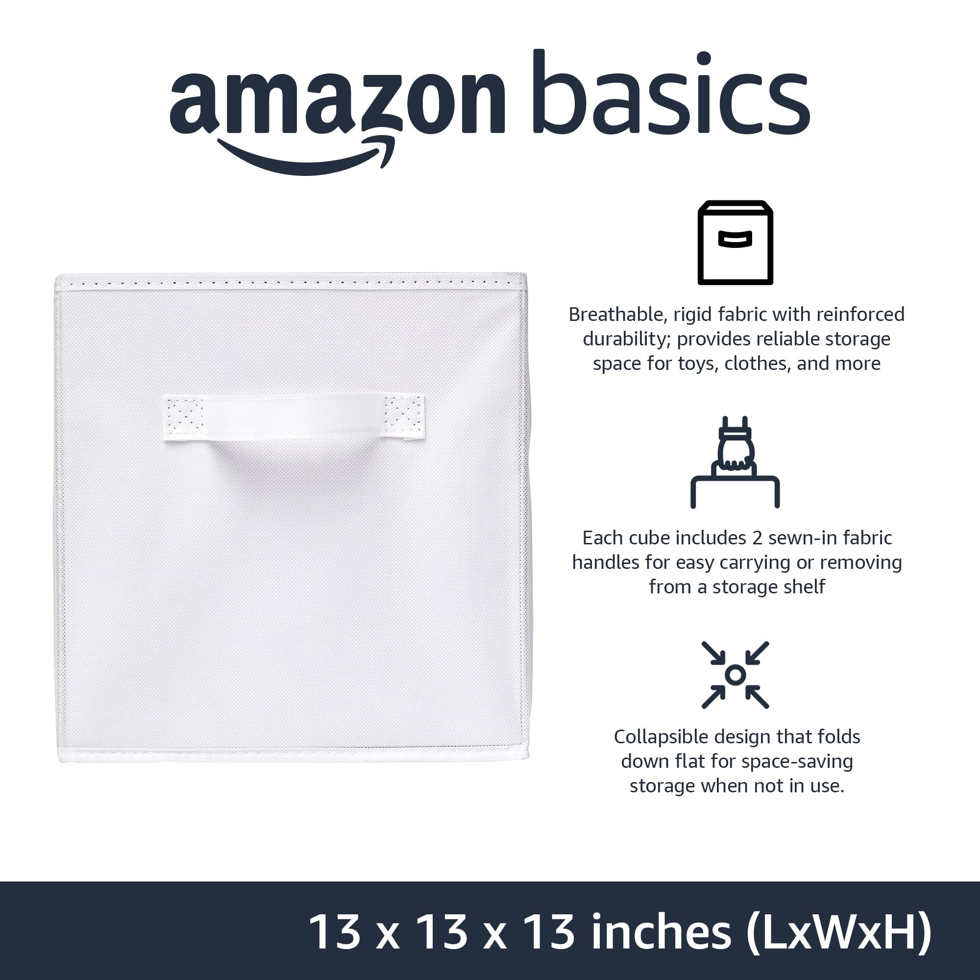 Amazon Basics Collapsible Fabric Storage Cubes Organizer with Handles, Sturdy, Gray, 10.5-x-10.5-x-11-inch, Pack of 6