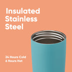 Owala SmoothSip Slider Insulated Stainless Steel Coffee Tumbler, Reusable Iced Coffee Cup, Hot Coffee Travel Mug, BPA Free 12 oz, Tan/White (Vanilla Bean)