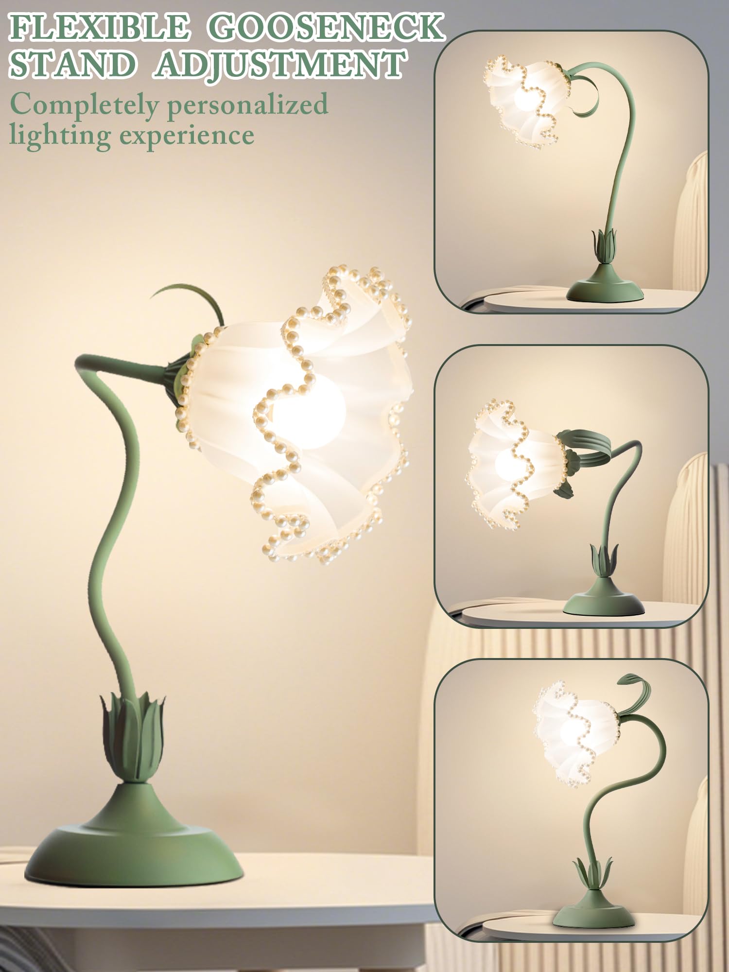 Flower Table Lamp,LED Reading Light Bedside Vintage Flower Night Light,3 Colors Modes Kawaii Bedside Lamps Decor,Living Room Bedroom Room Lighting Table Lamps Home Decoration (Green)