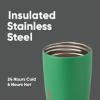 Owala SmoothSip Slider Insulated Stainless Steel Coffee Tumbler, Reusable Iced Coffee Cup, Hot Coffee Travel Mug, BPA Free 12 oz, Tan/White (Vanilla Bean)