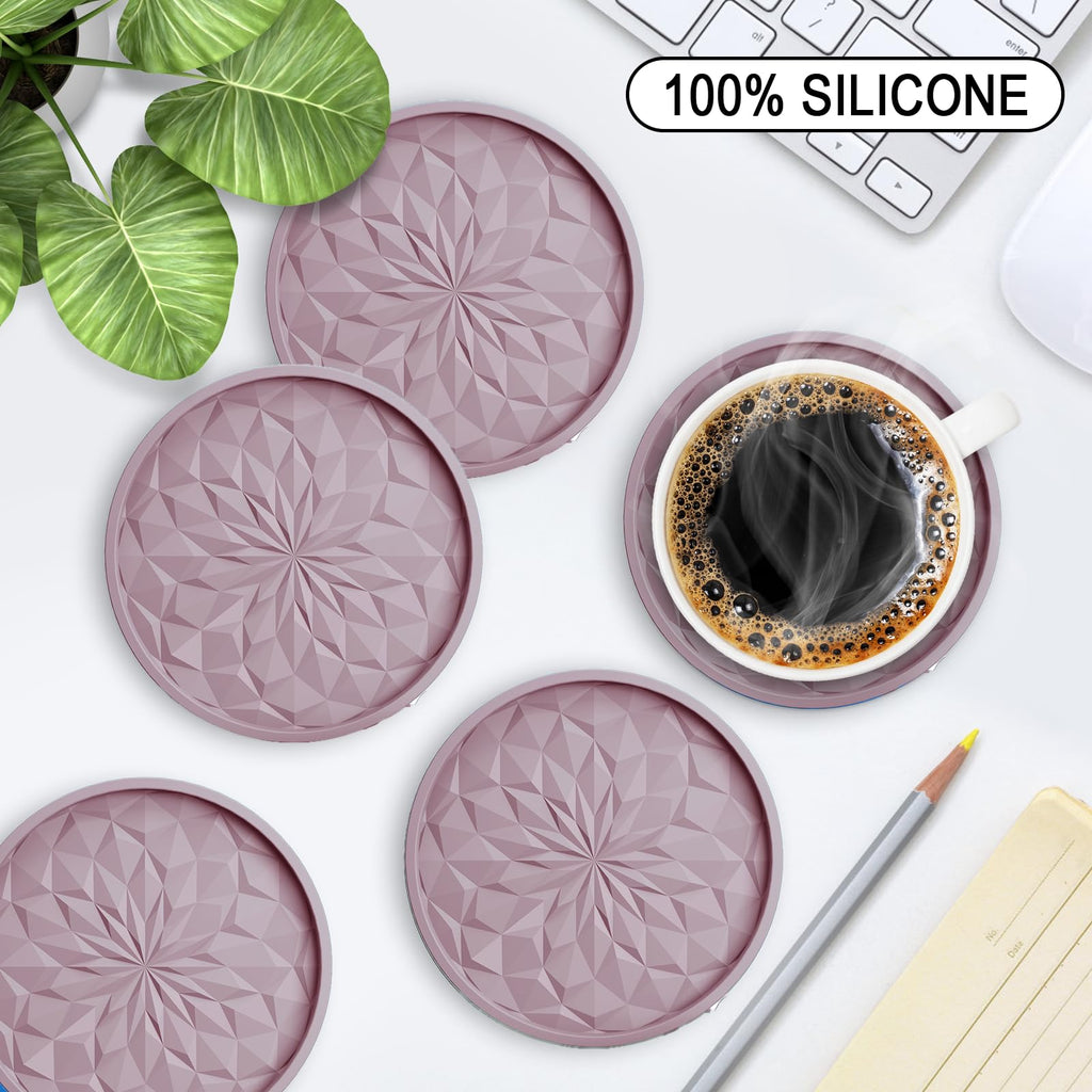 ME.FAN Silicone Coasters with Holder,[6 Pack] Drinking Coasters - Cup Mat for Hot or Cold Drinks, Thickened, Non-Slip, Non-Stick,Deep Tray Black