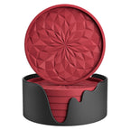 ME.FAN Silicone Coasters with Holder,[6 Pack] Drinking Coasters - Cup Mat for Hot or Cold Drinks, Thickened, Non-Slip, Non-Stick,Deep Tray Black