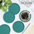 ME.FAN Silicone Coasters with Holder,[6 Pack] Drinking Coasters - Cup Mat for Hot or Cold Drinks, Thickened, Non-Slip, Non-Stick,Deep Tray Black