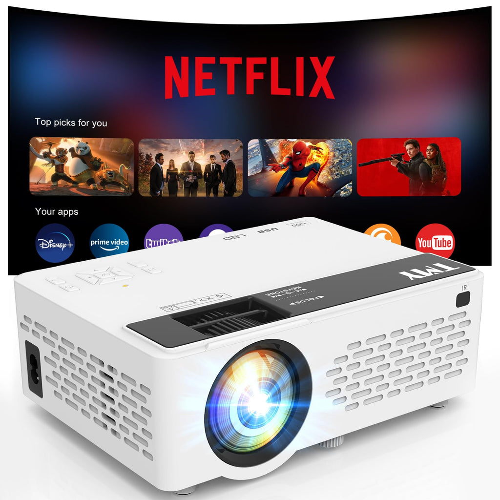TMY 1080P Full HD Portable Mini Projector, Upgraded Bluetooth Movie Projector with Screen, Compatible with TV Stick Smartphone/HDMI/USB, Indoor & Outdoor Use