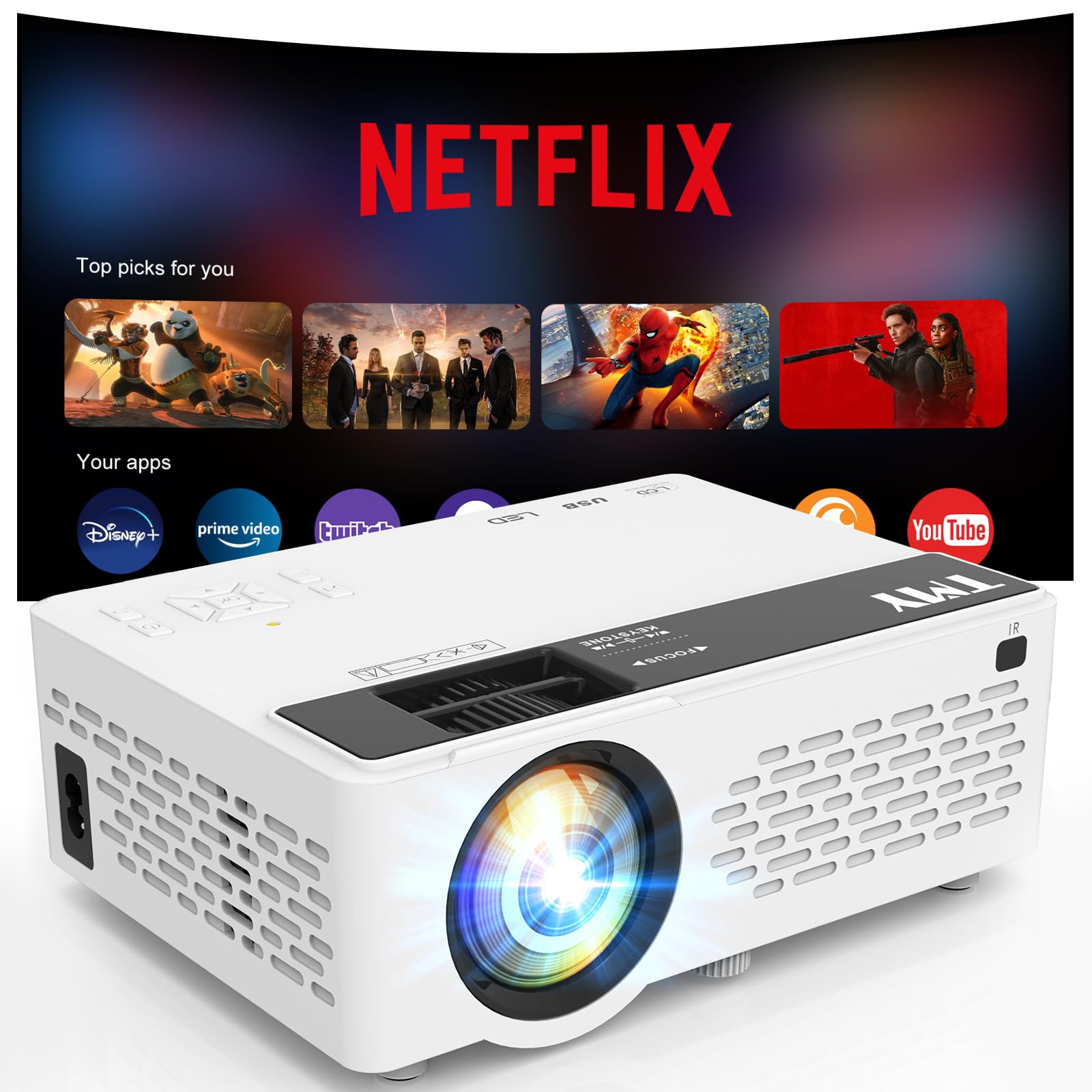 TMY 1080P Full HD Portable Mini Projector, Upgraded Bluetooth Movie Projector with Screen, Compatible with TV Stick Smartphone/HDMI/USB, Indoor & Outdoor Use