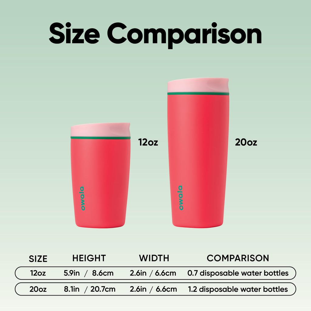 Owala SmoothSip Slider Insulated Stainless Steel Coffee Tumbler, Reusable Iced Coffee Cup, Hot Coffee Travel Mug, BPA Free 12 oz, Tan/White (Vanilla Bean)