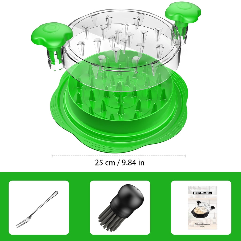 Chicken Shredder Large Chicken Breast Shredder Tool Twist with Brush&Fork, Visible Meat Shredder Machine, Strong Anti-Slip Strip, Ergonomic Handle, BPA Free, Suitable for Pork Beef Chicken