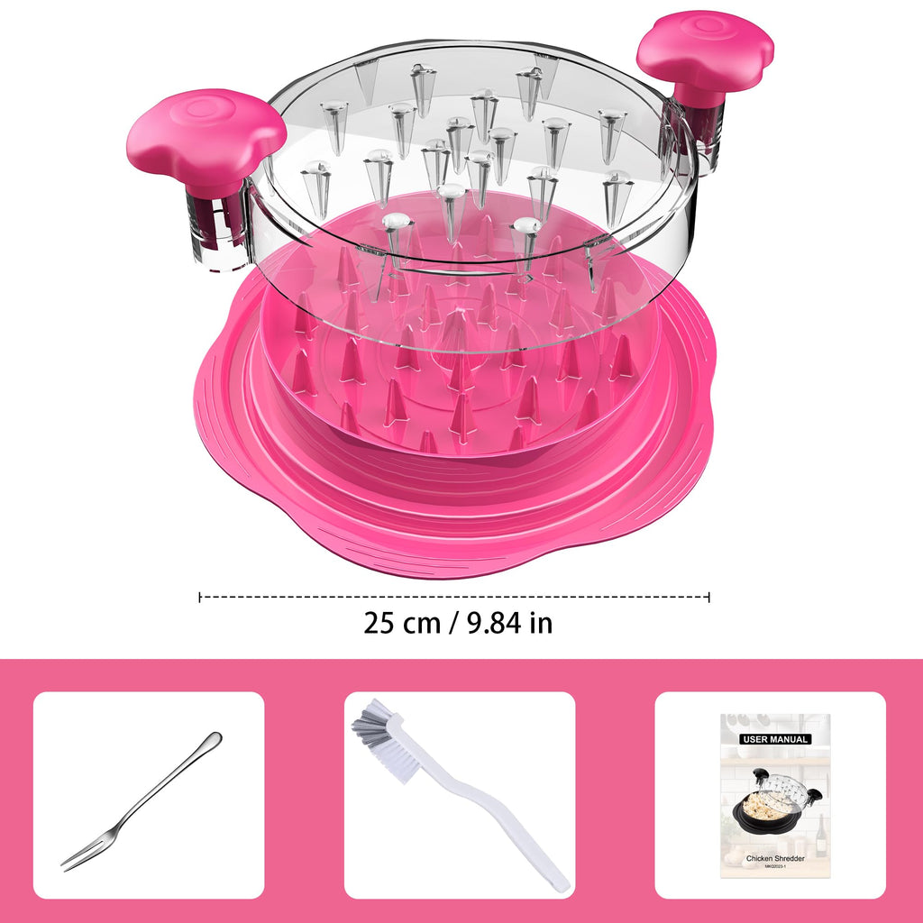 Chicken Shredder Large Chicken Breast Shredder Tool Twist with Brush&Fork, Visible Meat Shredder Machine, Strong Anti-Slip Strip, Ergonomic Handle, BPA Free, Suitable for Pork Beef Chicken