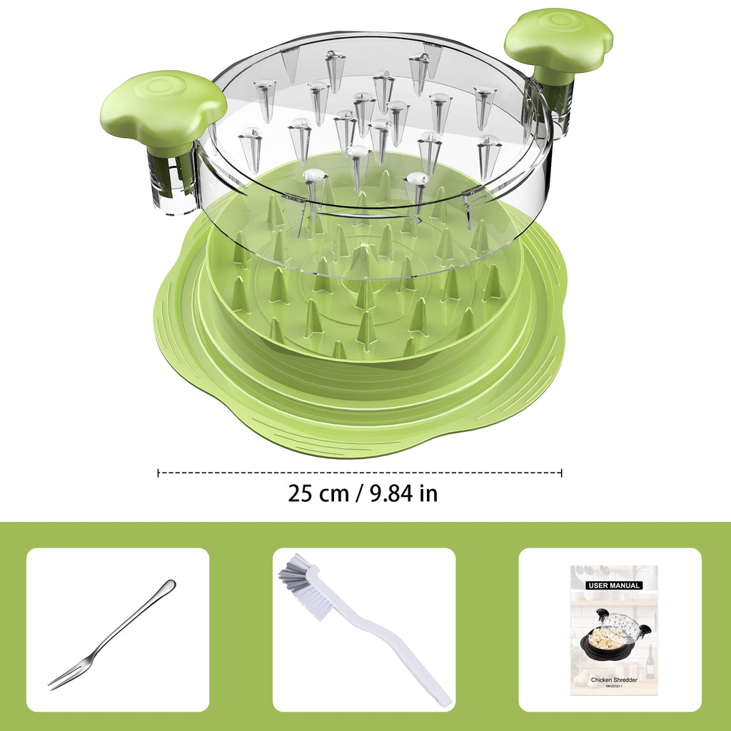 Chicken Shredder Large Chicken Breast Shredder Tool Twist with Brush&Fork, Visible Meat Shredder Machine, Strong Anti-Slip Strip, Ergonomic Handle, BPA Free, Suitable for Pork Beef Chicken
