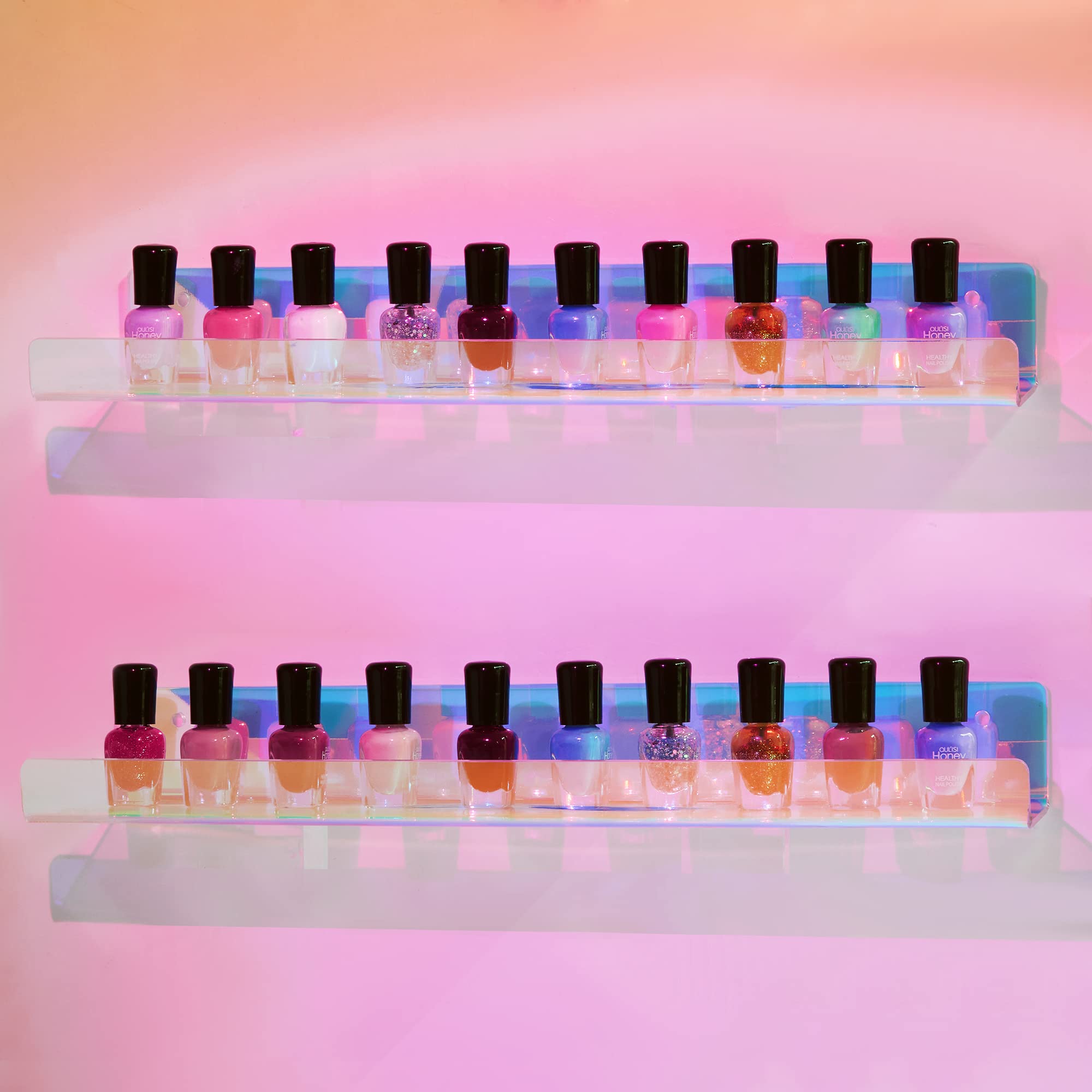 upsimples Acrylic Shelves for Bathroom Storage, 15" Floating Shelves Wall Organizer for Perfume, Make up, Skincare, Kids Bookshelf for Bedroom, Nursery, Living Room Decor, Clear, 4 Pack