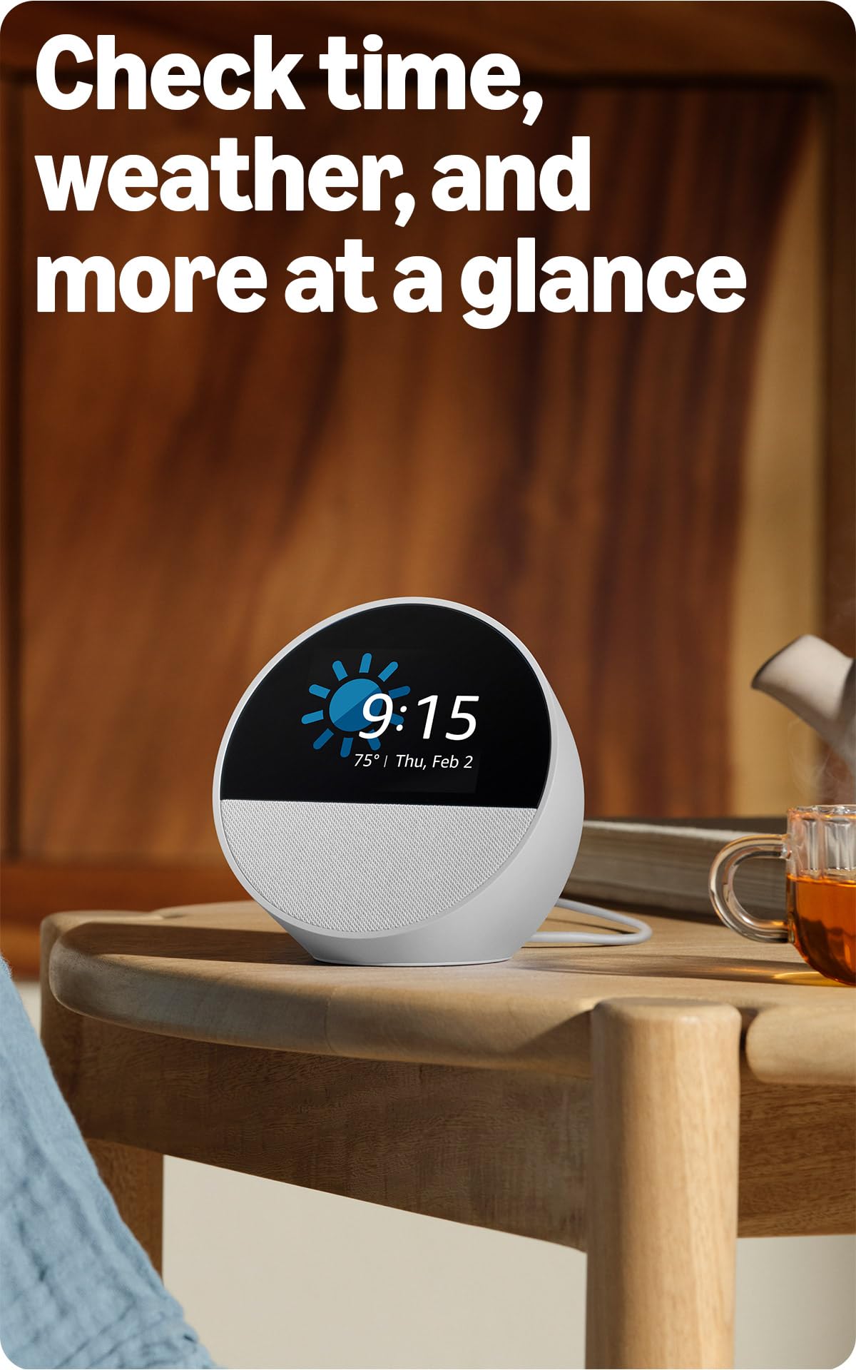 Amazon Echo Spot, Great for nightstands, offices and kitchens, Smart alarm clock with Alexa, Black