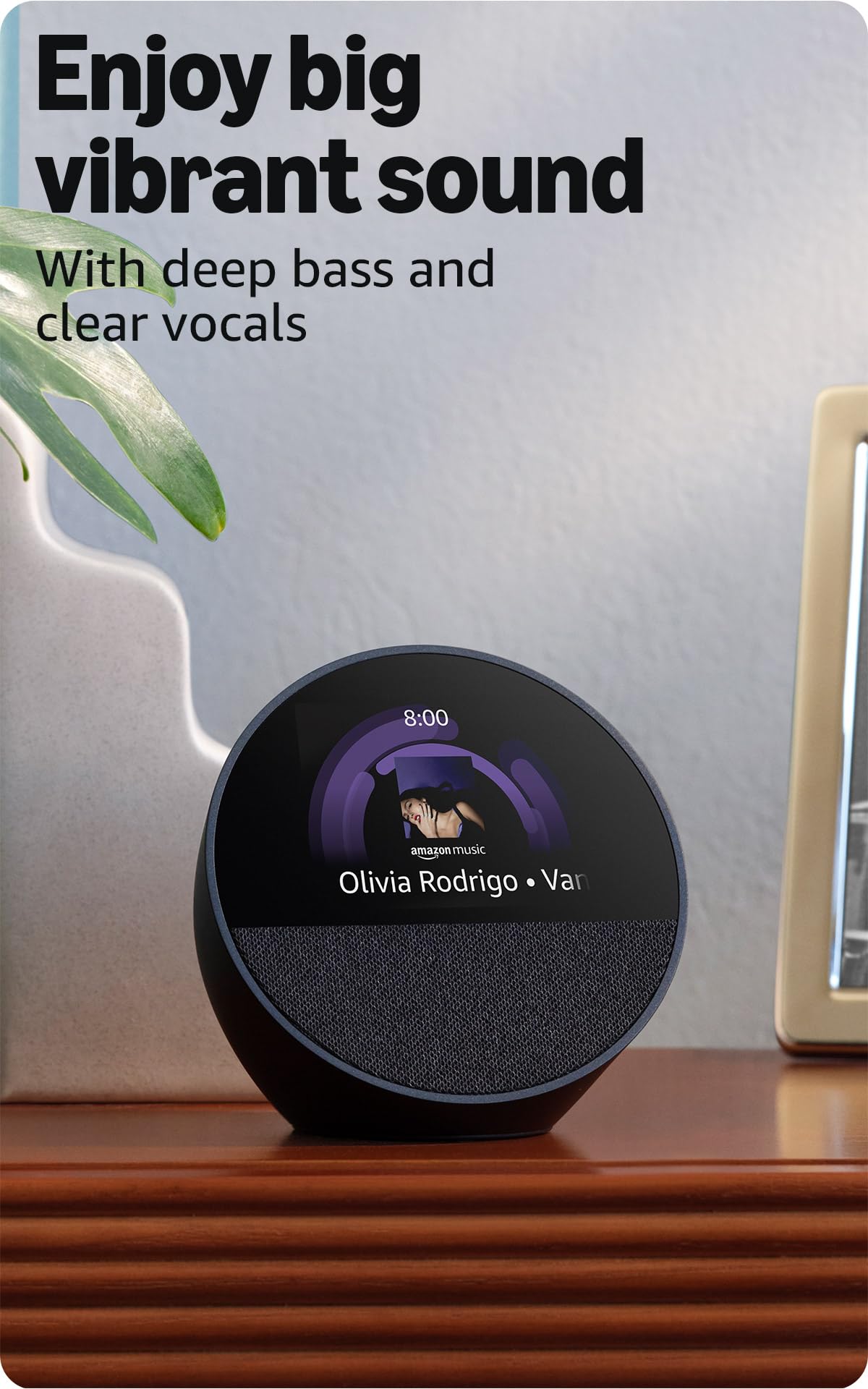 Amazon Echo Spot, Great for nightstands, offices and kitchens, Smart alarm clock with Alexa, Black