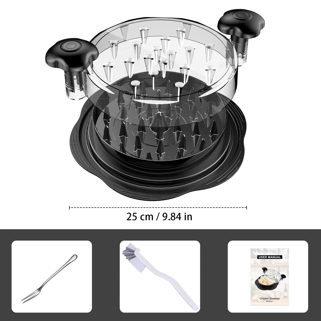 Chicken Shredder Large Chicken Breast Shredder Tool Twist with Brush&Fork, Visible Meat Shredder Machine, Strong Anti-Slip Strip, Ergonomic Handle, BPA Free, Suitable for Pork Beef Chicken