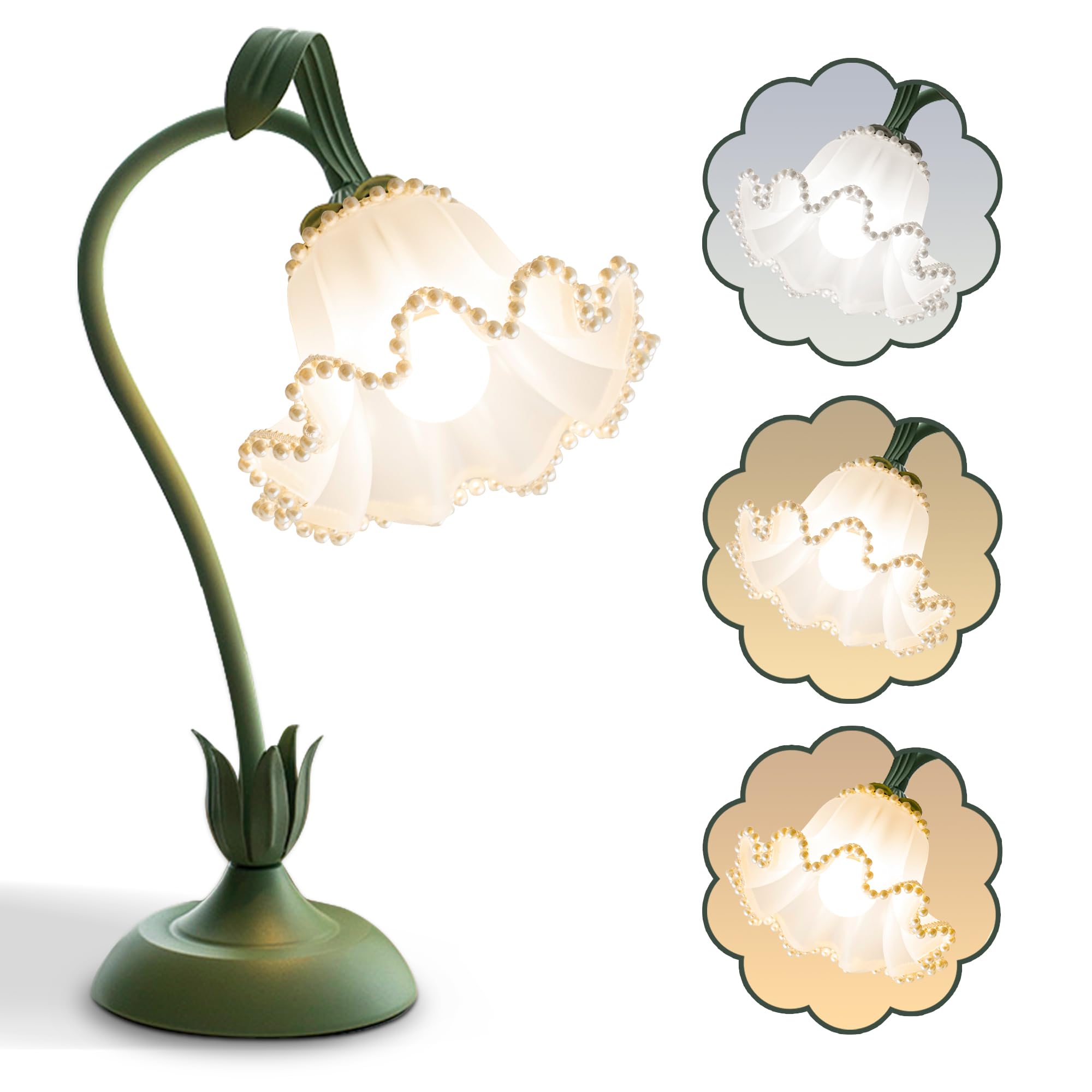 Flower Table Lamp,LED Reading Light Bedside Vintage Flower Night Light,3 Colors Modes Kawaii Bedside Lamps Decor,Living Room Bedroom Room Lighting Table Lamps Home Decoration (Green)