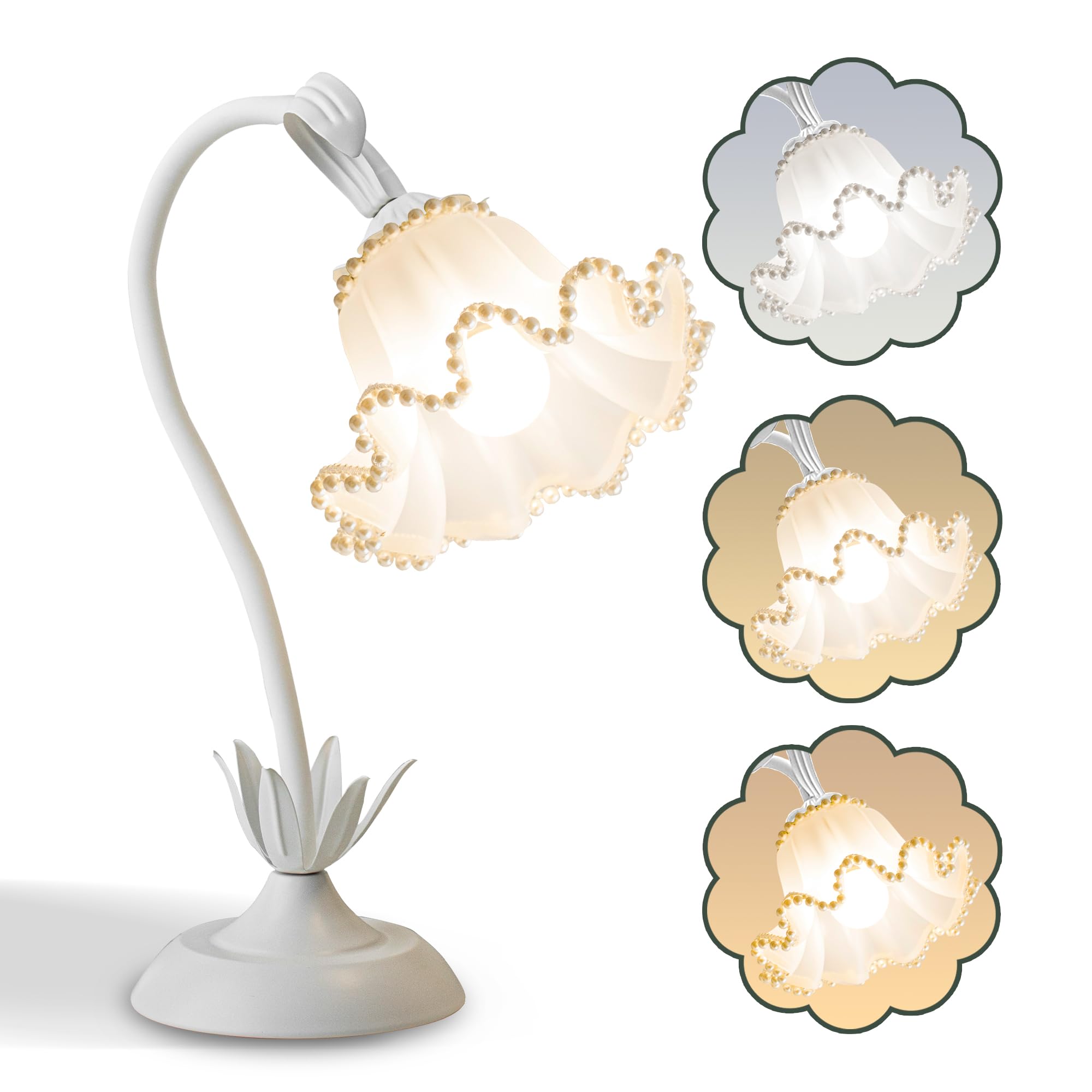 Flower Table Lamp,LED Reading Light Bedside Vintage Flower Night Light,3 Colors Modes Kawaii Bedside Lamps Decor,Living Room Bedroom Room Lighting Table Lamps Home Decoration (Green)