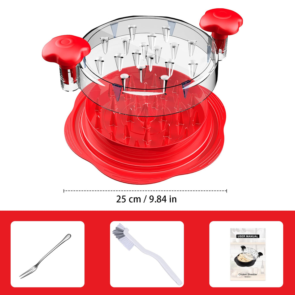 Chicken Shredder Large Chicken Breast Shredder Tool Twist with Brush&Fork, Visible Meat Shredder Machine, Strong Anti-Slip Strip, Ergonomic Handle, BPA Free, Suitable for Pork Beef Chicken