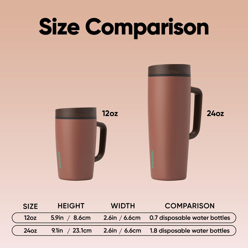 Owala SmoothSip Slider Insulated Stainless Steel Coffee Tumbler, Reusable Iced Coffee Cup, Hot Coffee Travel Mug, BPA Free 12 oz, Tan/White (Vanilla Bean)
