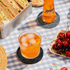 ME.FAN Silicone Coasters with Holder,[6 Pack] Drinking Coasters - Cup Mat for Hot or Cold Drinks, Thickened, Non-Slip, Non-Stick,Deep Tray Black