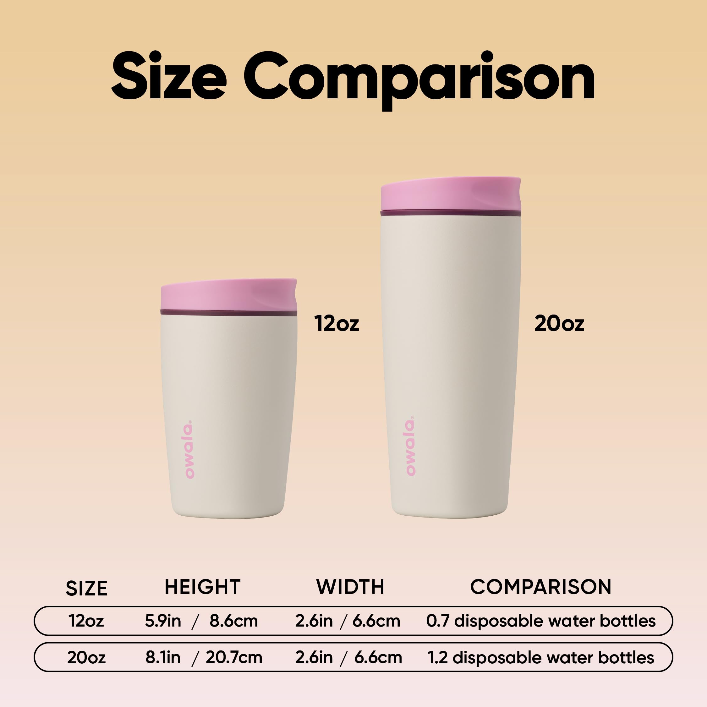 Owala SmoothSip Slider Insulated Stainless Steel Coffee Tumbler, Reusable Iced Coffee Cup, Hot Coffee Travel Mug, BPA Free 12 oz, Tan/White (Vanilla Bean)