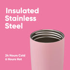 Owala SmoothSip Slider Insulated Stainless Steel Coffee Tumbler, Reusable Iced Coffee Cup, Hot Coffee Travel Mug, BPA Free 12 oz, Tan/White (Vanilla Bean)