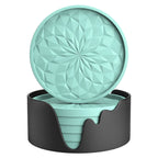 ME.FAN Silicone Coasters with Holder,[6 Pack] Drinking Coasters - Cup Mat for Hot or Cold Drinks, Thickened, Non-Slip, Non-Stick,Deep Tray Black