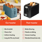 bella 4 Slice Slim Toaster, Fits-anywhere™ Kitchenware, 6 Setting Shade Control with Reheat & Cancel Buttons, Fits Sourdough, 10” Long Slot, Anti Jam & Auto Shutoff, 900 Watt, Oatmilk