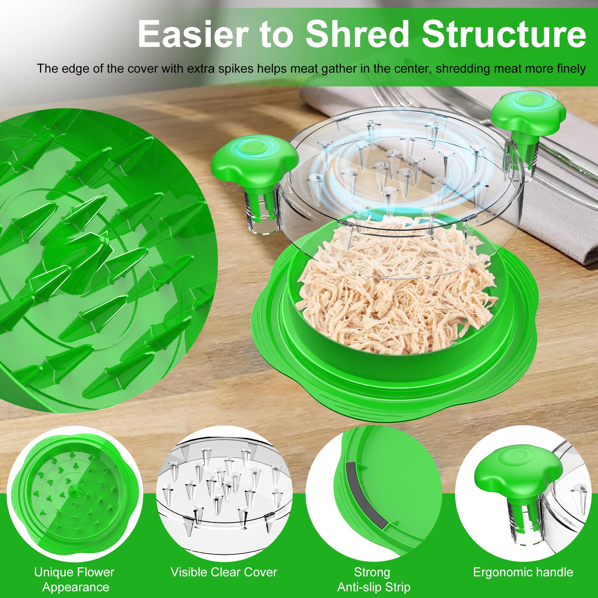 Chicken Shredder Large Chicken Breast Shredder Tool Twist with Brush&Fork, Visible Meat Shredder Machine, Strong Anti-Slip Strip, Ergonomic Handle, BPA Free, Suitable for Pork Beef Chicken