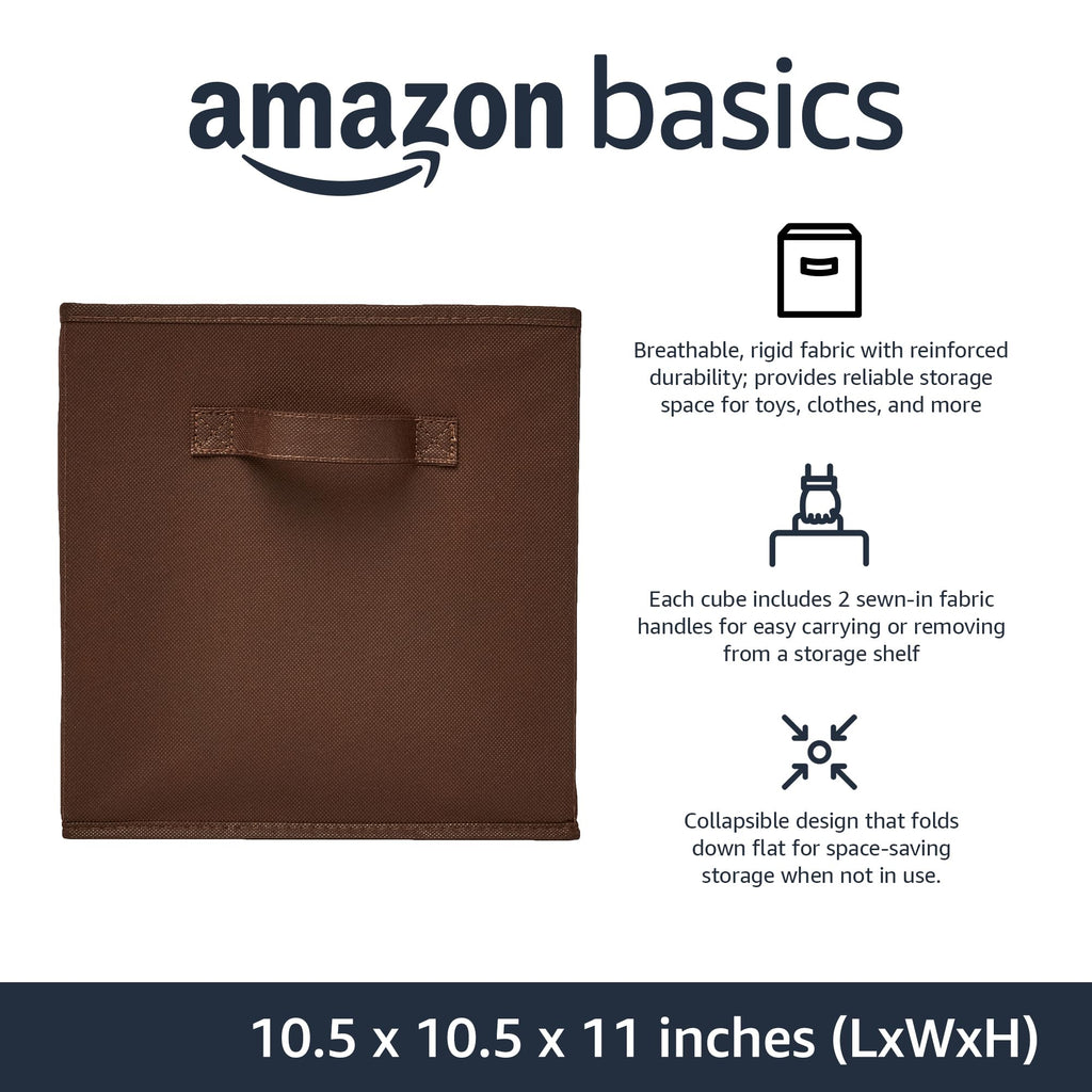 Amazon Basics Collapsible Fabric Storage Cubes Organizer with Handles, Sturdy, Gray, 10.5-x-10.5-x-11-inch, Pack of 6