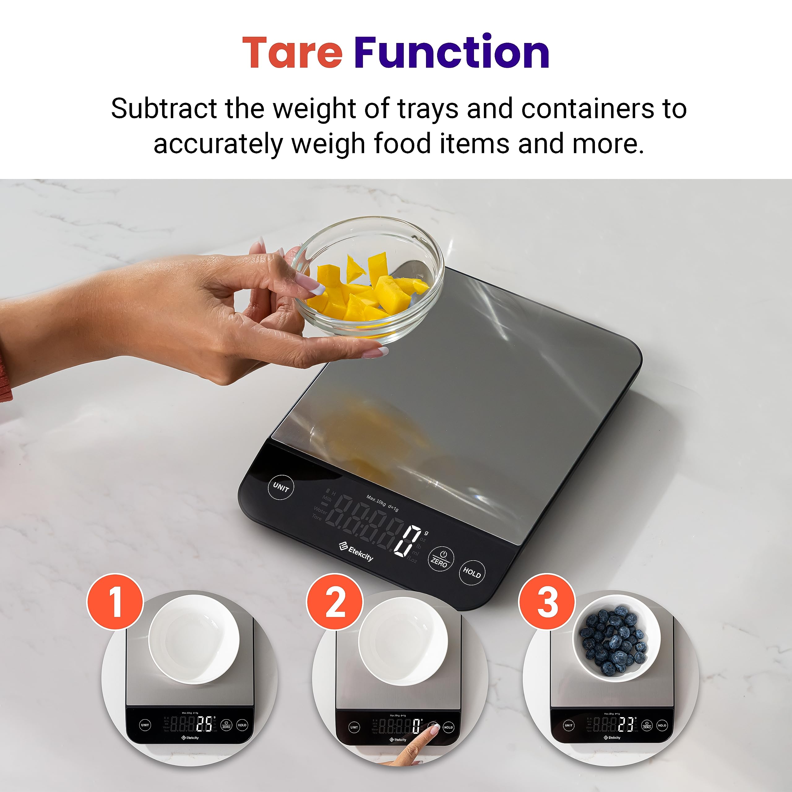 Etekcity Food Kitchen Scale, Digital Grams and Ounces for Weight Loss, Baking, Cooking, Keto and Meal Prep, LCD Display, Medium, 304 Stainless Steel